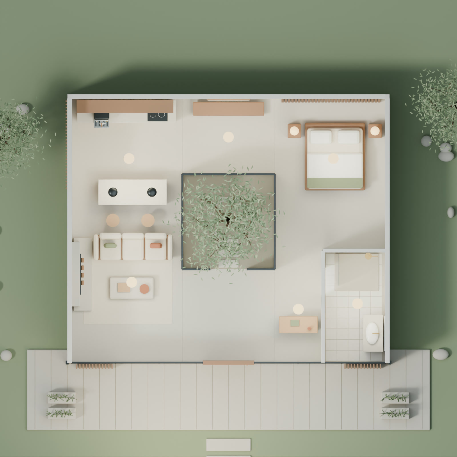拆除屋頂後的建築俯視渲染